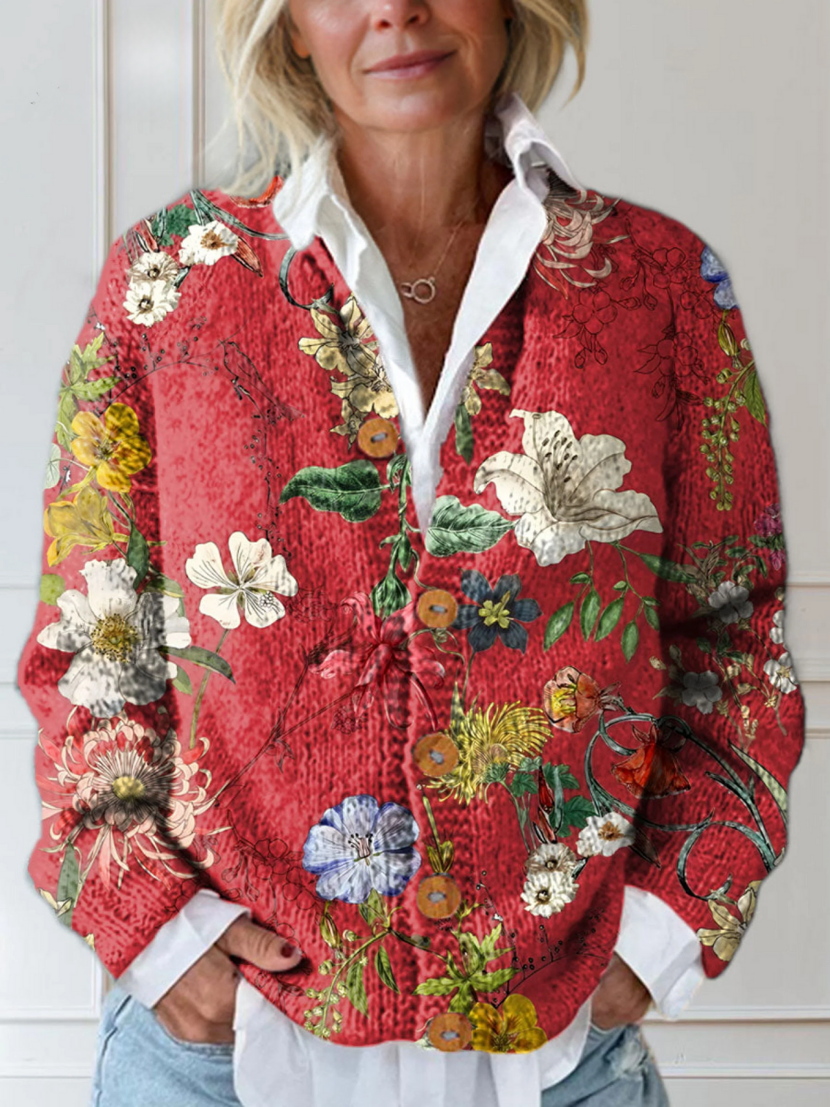 Amara™ | Damen Vintage Blumen Strickjacke