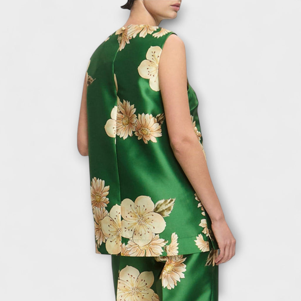 Clea - Ärmelloses Hosenensemble in Salbeigrün