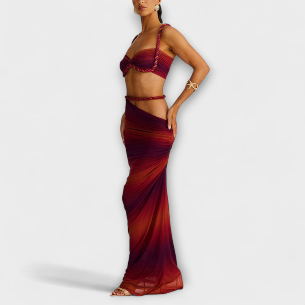 Jane - Stylish Gradient Braided Crop Top & Overskirt Set