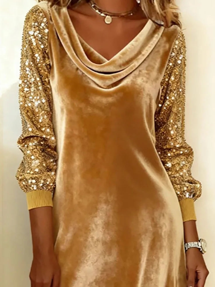 Aubrey | Samt Glitzer Kleid mit Ärmeln
