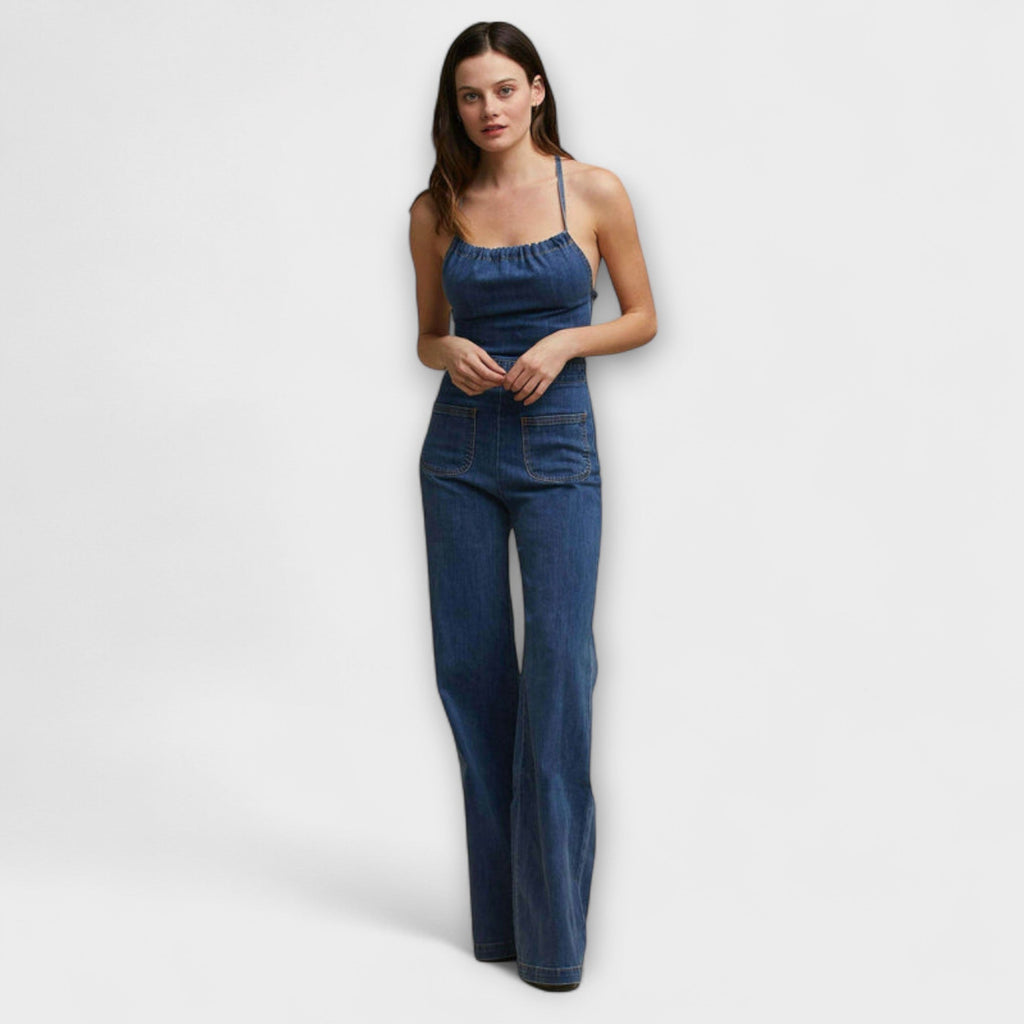 Julie - Flared Denim-Jumpsuit mit Bindegürtel