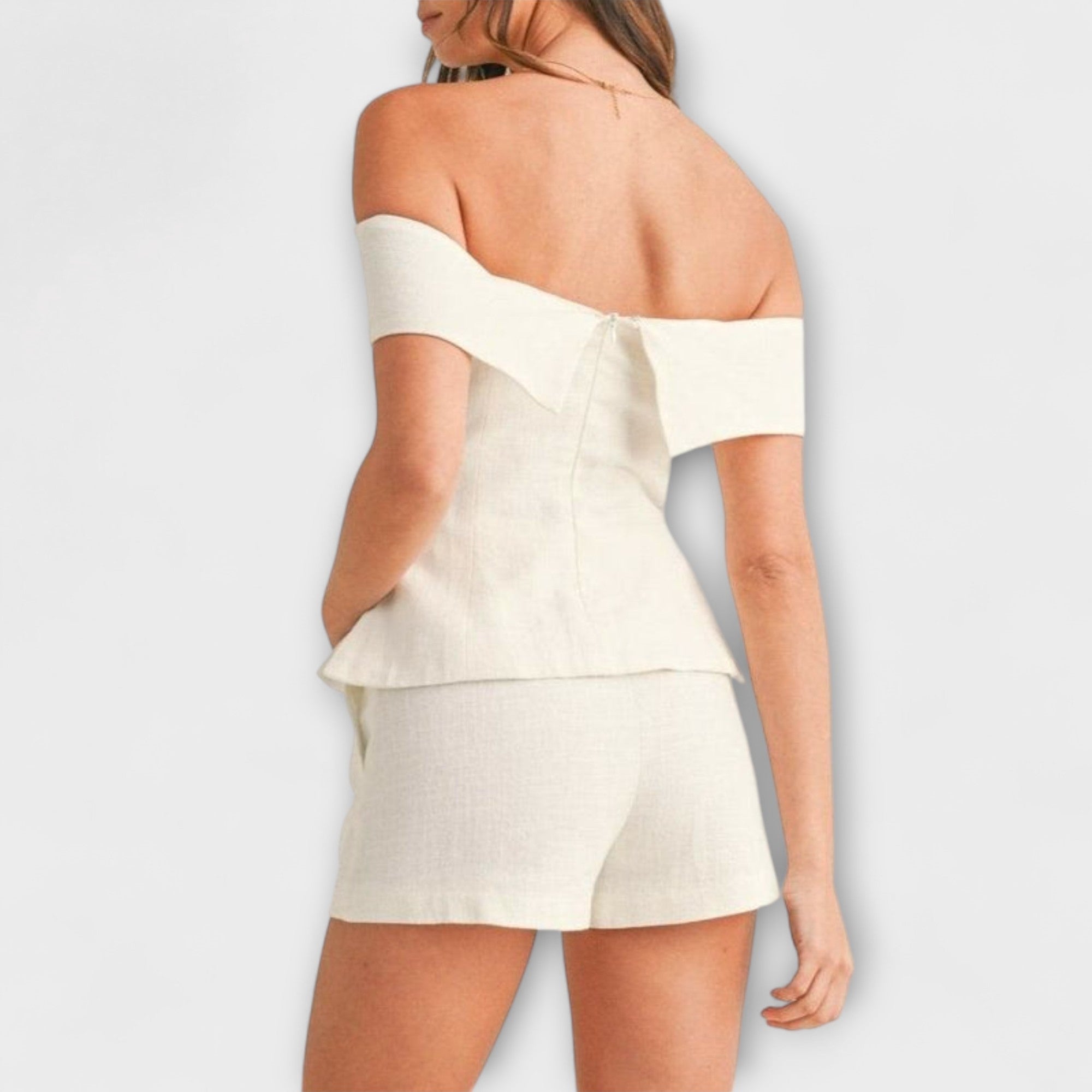 Olivia - Weißes Zweiteiliges Baumwoll-Leinen-Outfit