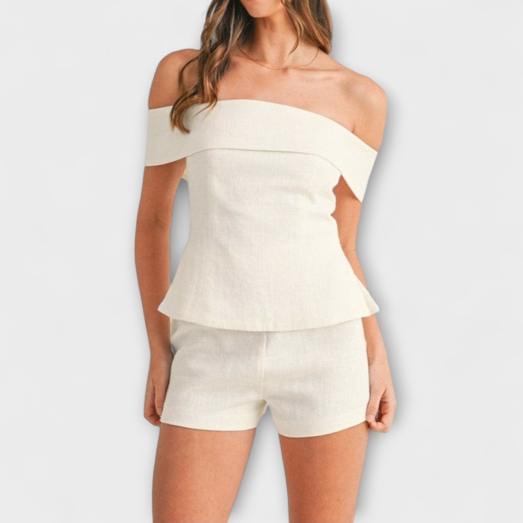 Olivia - Weißes Zweiteiliges Baumwoll-Leinen-Outfit