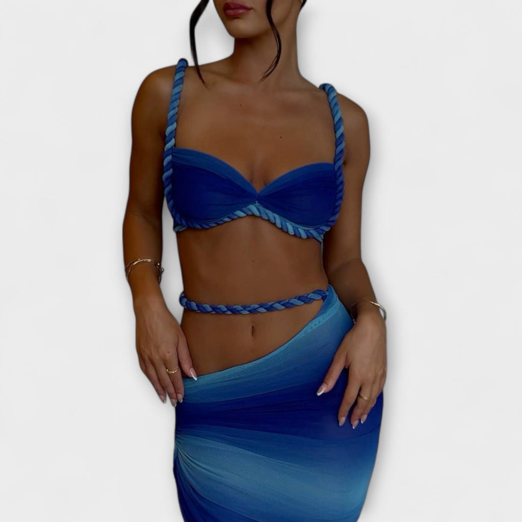 Jane - Stylish Gradient Braided Crop Top & Overskirt Set
