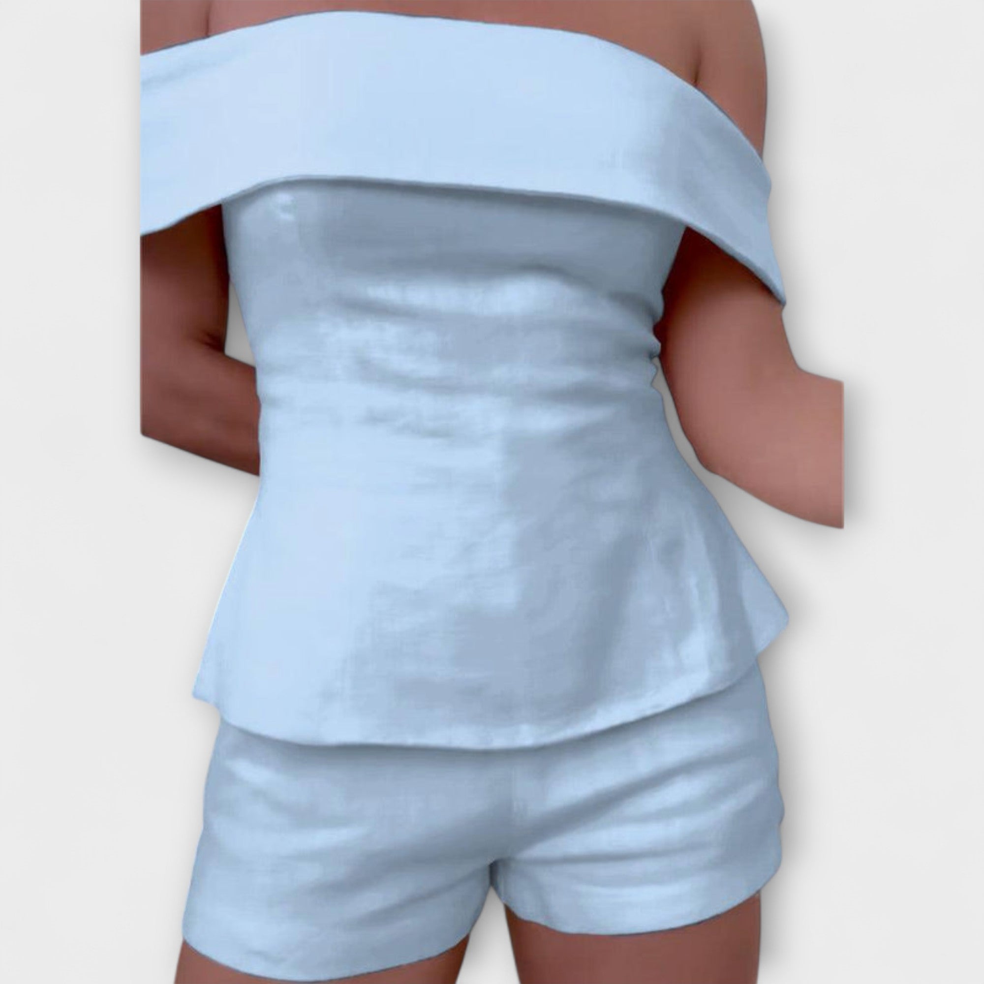 Olivia - Weißes Zweiteiliges Baumwoll-Leinen-Outfit